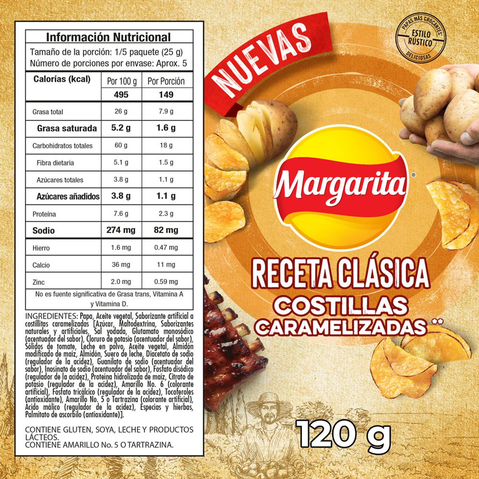 Frito Lay Margarita  Potatoes Classic Recipe for Ribs Caramel x120g.  Costillas