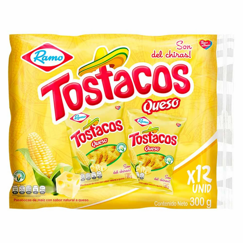 Ramo Tostacos Cheese Flavor Corn Snacks Queso 12-Pack Multipack Big Bag - 300g