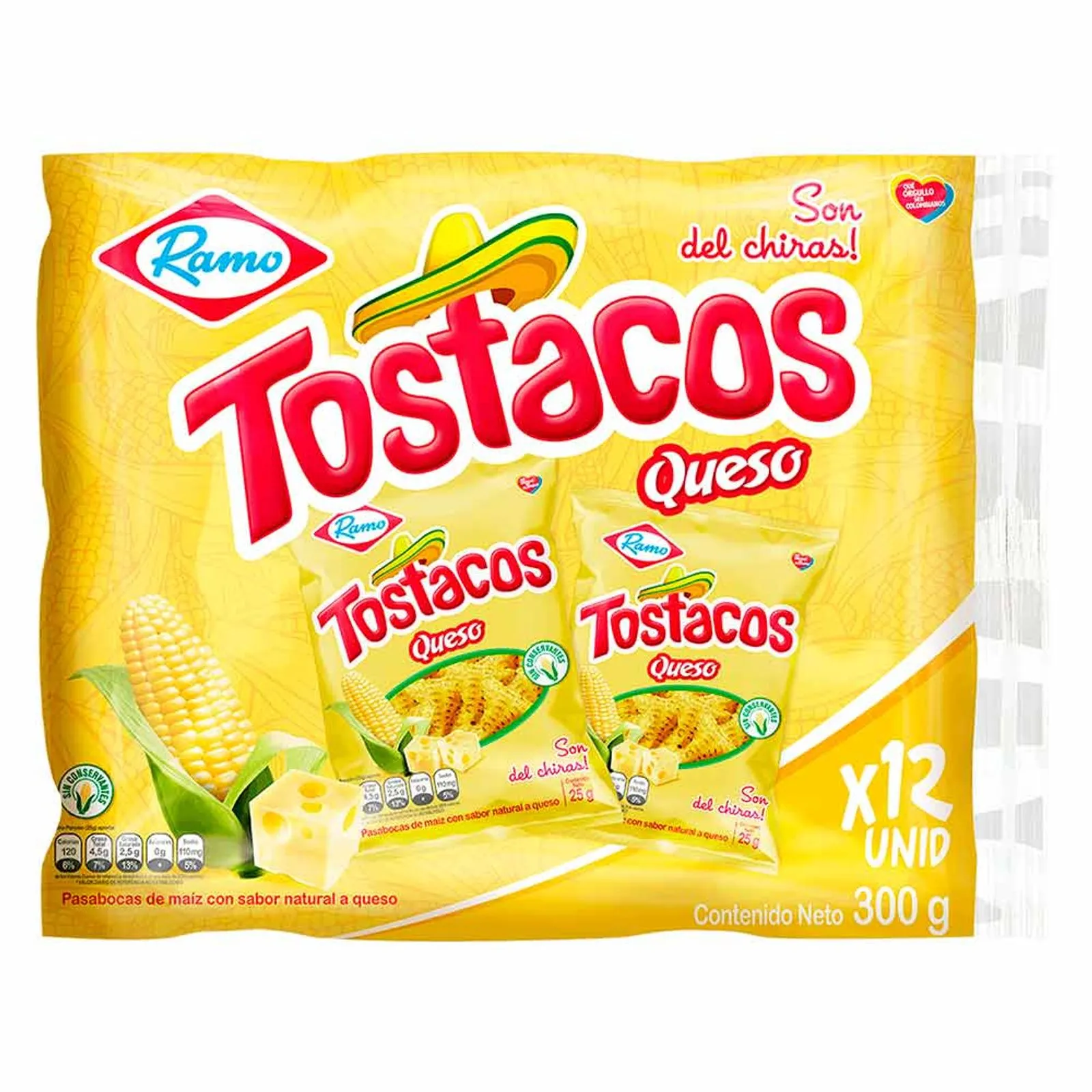 Ramo Tostacos Cheese Flavor Corn Snacks Queso 12-Pack Multipack Big Bag - 300g