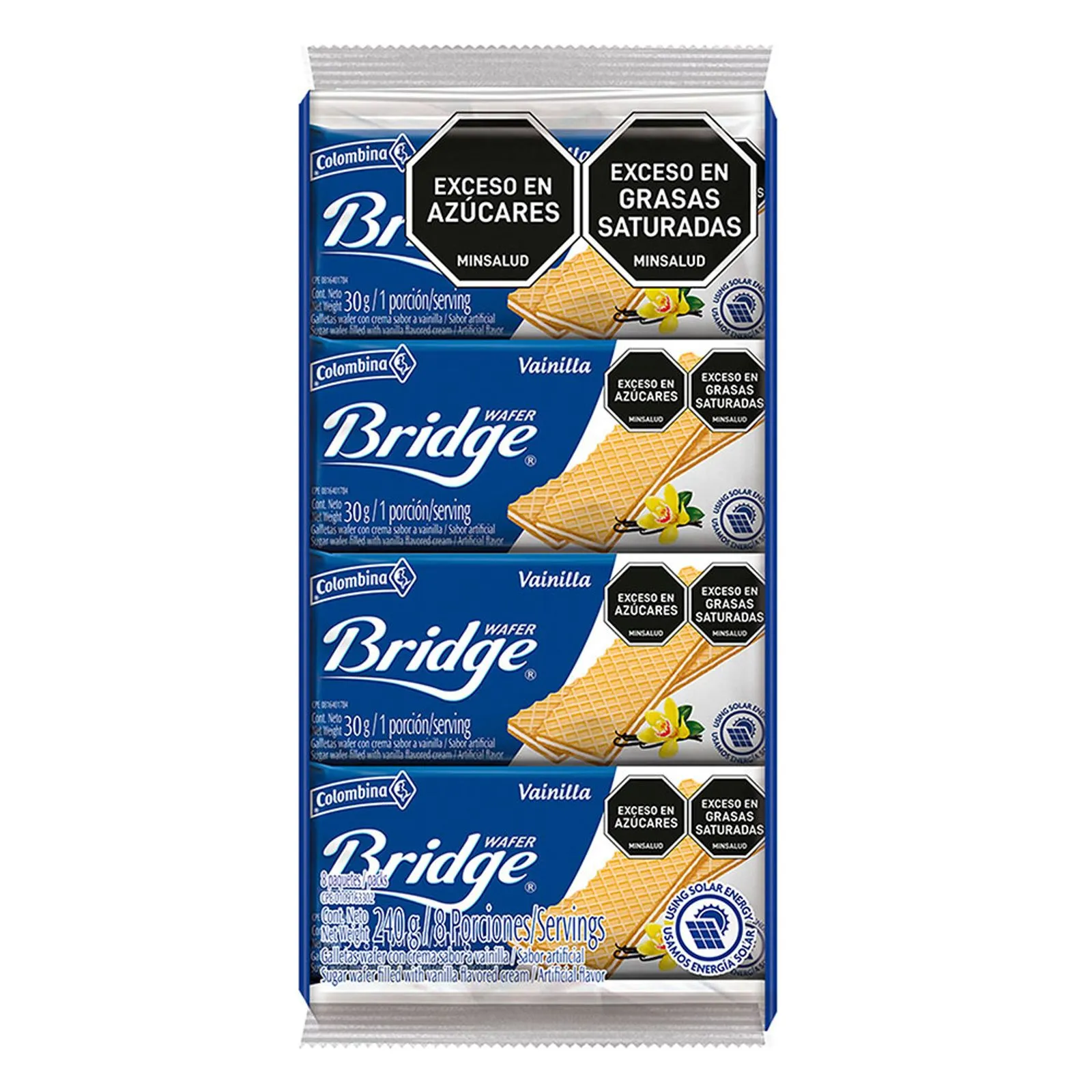 Bridge Vanilla Wafer Cookies Galletas Wafer Sabor a Vainilla Pack 8-Units 240g