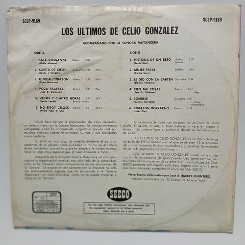 Celio Gonzalez Sonora Matancera Los Ultimos De Celio Gonzalez Vinyl LP Bolero