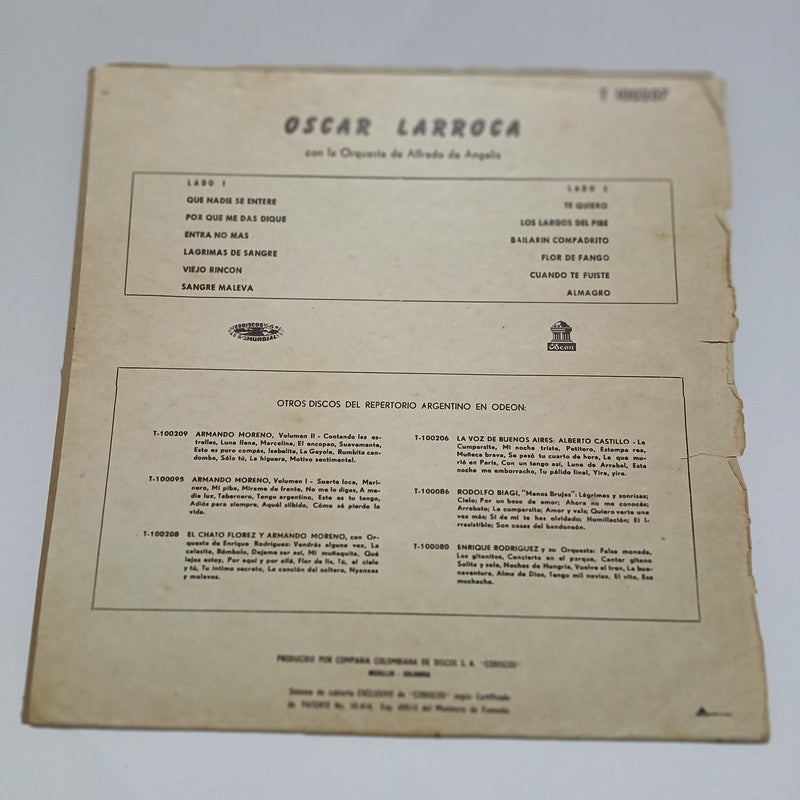 Oscar Larroca Con Alfredo de Angelis Orquesta Tipica Vinyl LP Record Tango Rare